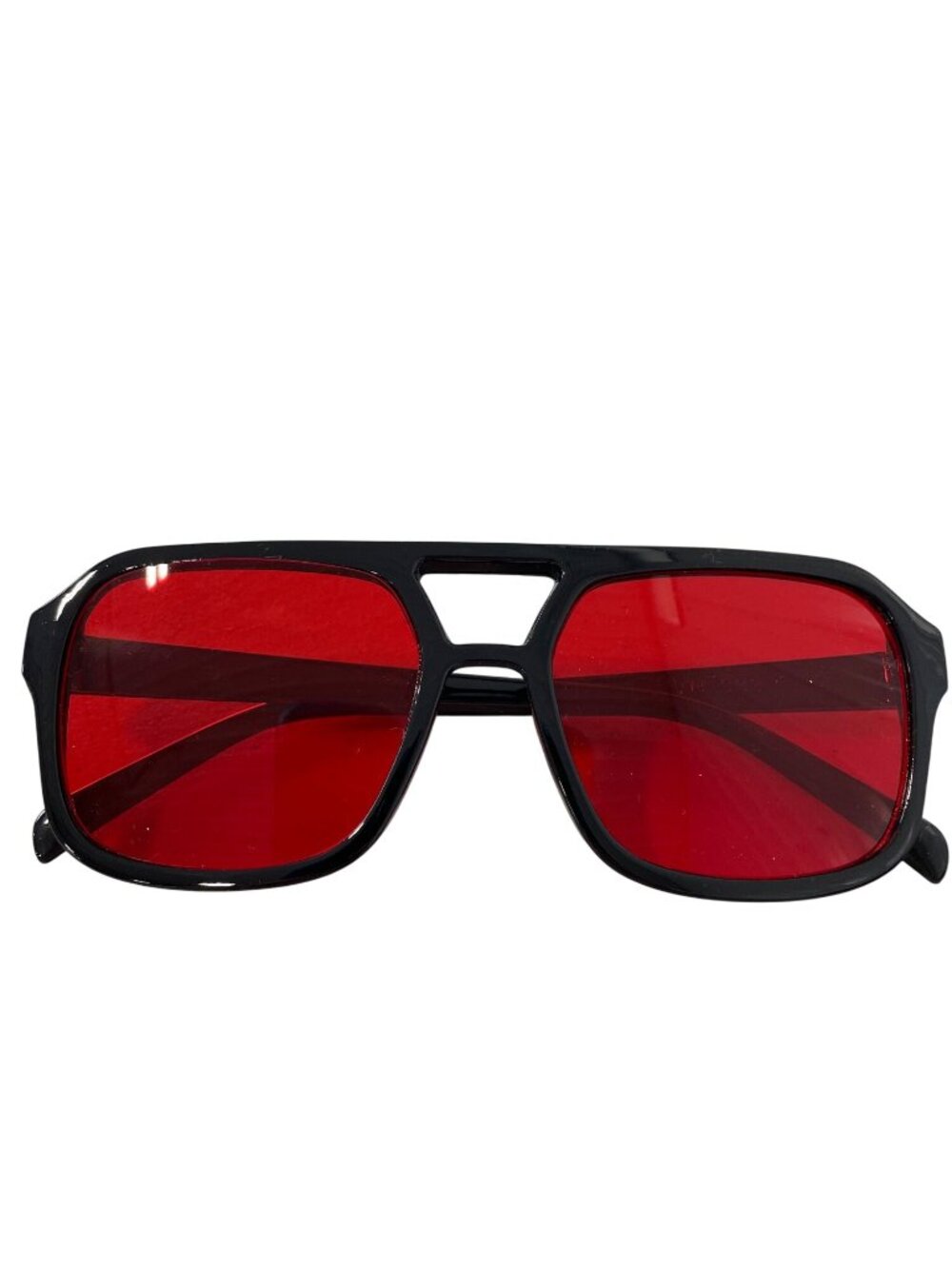Sunglasses Black Double Beam Red Lenses Bright Orange Drawstring Pouch Case